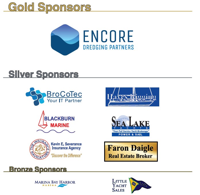 Image showcasing the gold, silver, and bronze sponsors of the Harvest Moon Regatta, displaying their logos and names against a clean background.